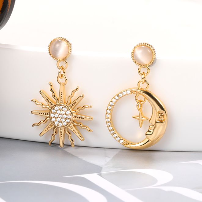 Asymmetrical Sun & Moon Earrings